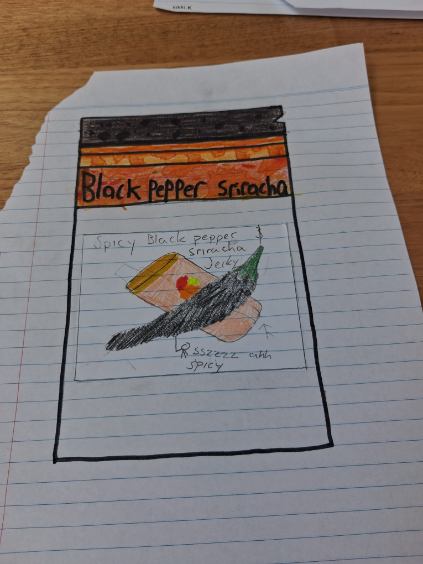 Original hand-drawn Black Pepper Sriracha pack